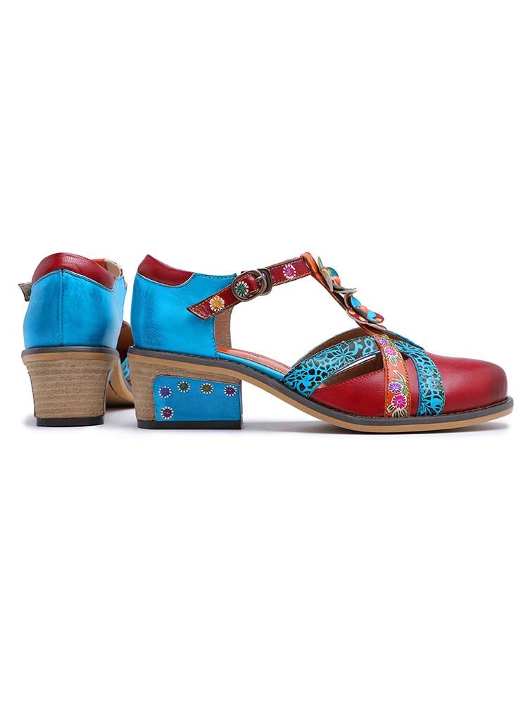 Genuine Leather Flower Retro Shoes Flat by Colorstepshoes – Don't Panic Shoes