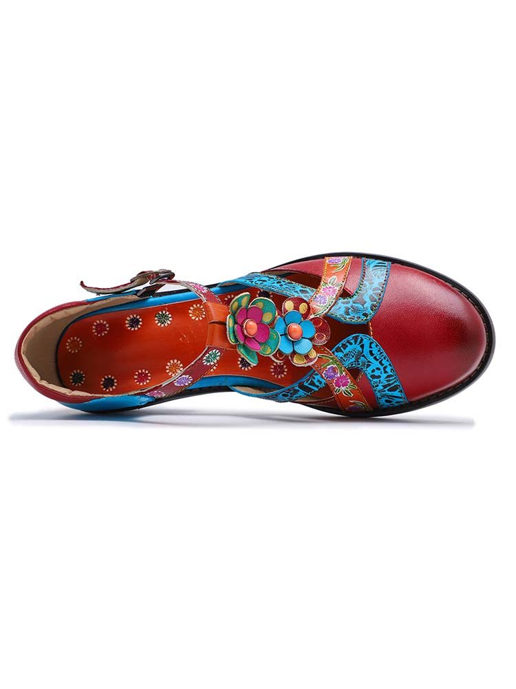 Genuine Leather Flower Retro Shoes Flat by Colorstepshoes – Don't Panic Shoes