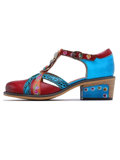 Genuine Leather Flower Retro Shoes Flat by Colorstepshoes – Don't Panic Shoes