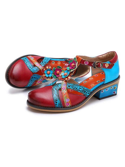 Genuine Leather Flower Retro Shoes Flat by Colorstepshoes – Don't Panic Shoes