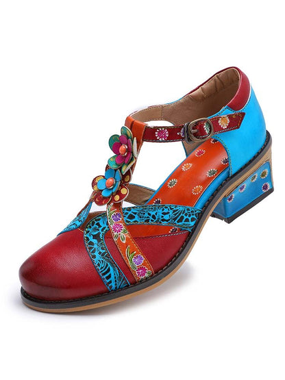 Genuine Leather Flower Retro Shoes Flat by Colorstepshoes – Don't Panic Shoes