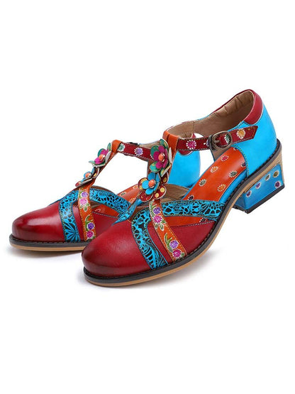 Genuine Leather Flower Retro Shoes Flat by Colorstepshoes – Don't Panic Shoes