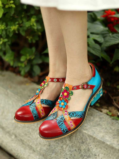 Genuine Leather Flower Retro Shoes Flat by Colorstepshoes – Don't Panic Shoes