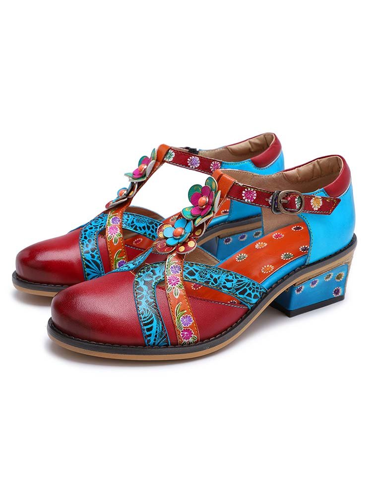 Genuine Leather Flower Retro Shoes Flat by Colorstepshoes – Don't Panic Shoes