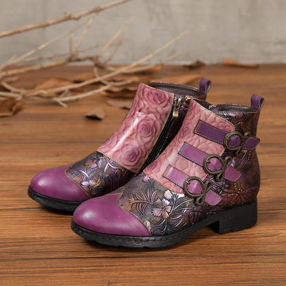 Genuine Leather Hand Painted Flat Boots ankle boots by Colorstepshoes – Don't Panic Shoes