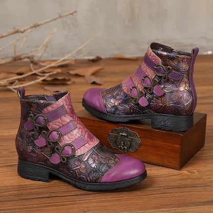 Genuine Leather Hand Painted Flat Boots ankle boots by Colorstepshoes – Don't Panic Shoes