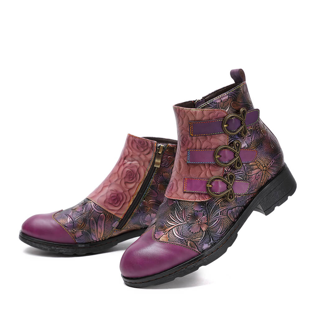 Genuine Leather Hand Painted Flat Boots ankle boots by Colorstepshoes – Don't Panic Shoes