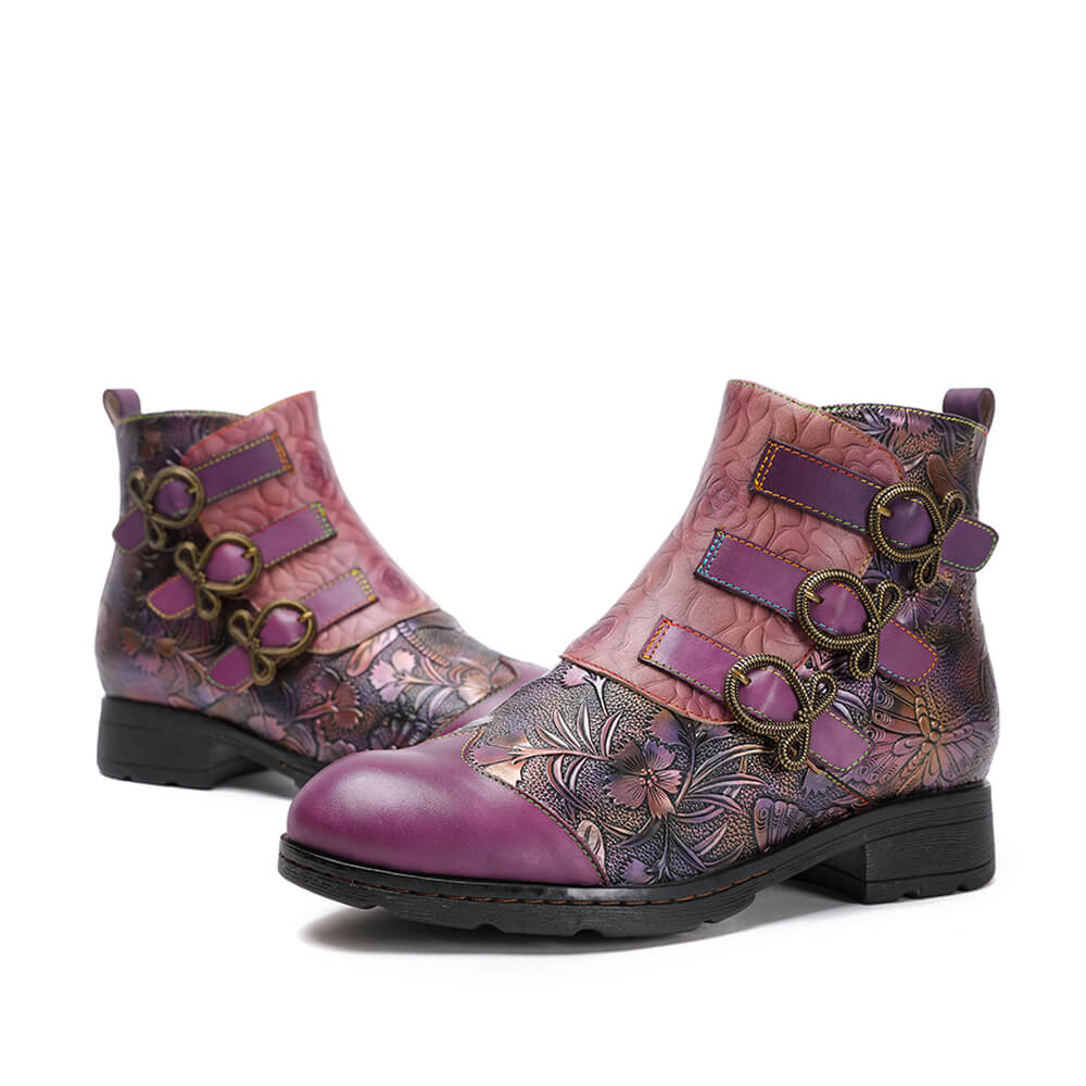 Genuine Leather Hand Painted Flat Boots ankle boots by Colorstepshoes – Don't Panic Shoes