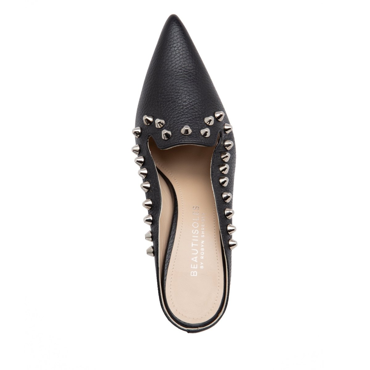 Georgia Studded Mule Women’S Leather Black Pointed Toe Heels by Beautiisoles – Don't Panic Shoes
