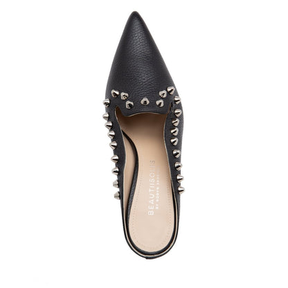 Georgia Studded Mule Women’S Leather Black Pointed Toe Heels by Beautiisoles – Don't Panic Shoes