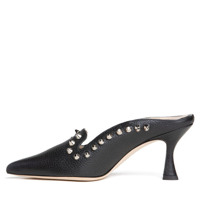 Georgia Studded Mule Women’S Leather Black Pointed Toe Heels by Beautiisoles – Don't Panic Shoes