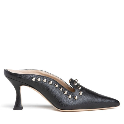 Georgia Studded Mule Women’S Leather Black Pointed Toe Heels by Beautiisoles – Don't Panic Shoes
