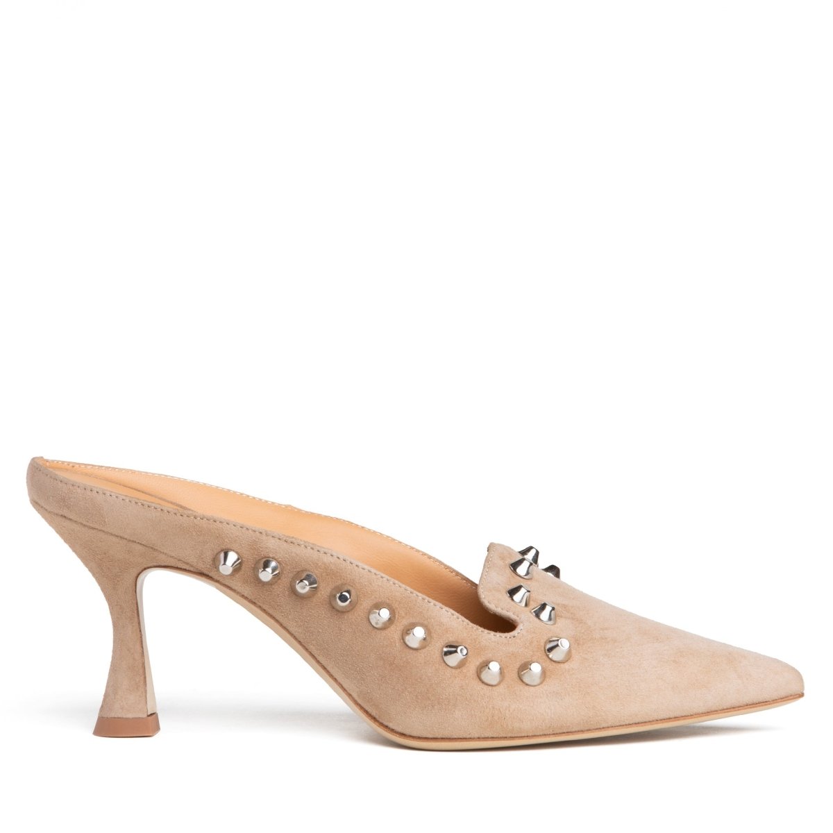 Georgia Studded Mule Women’S Suede Camel Medium Heel Heels by Beautiisoles – Don't Panic Shoes