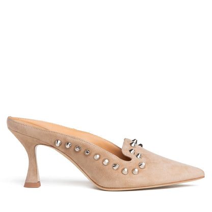 Georgia Studded Mule Women’S Suede Camel Medium Heel Heels by Beautiisoles – Don't Panic Shoes