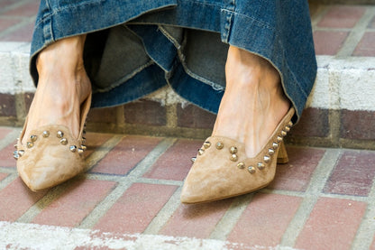 Georgia Studded Mule Women’S Suede Camel Medium Heel Heels by Beautiisoles – Don't Panic Shoes