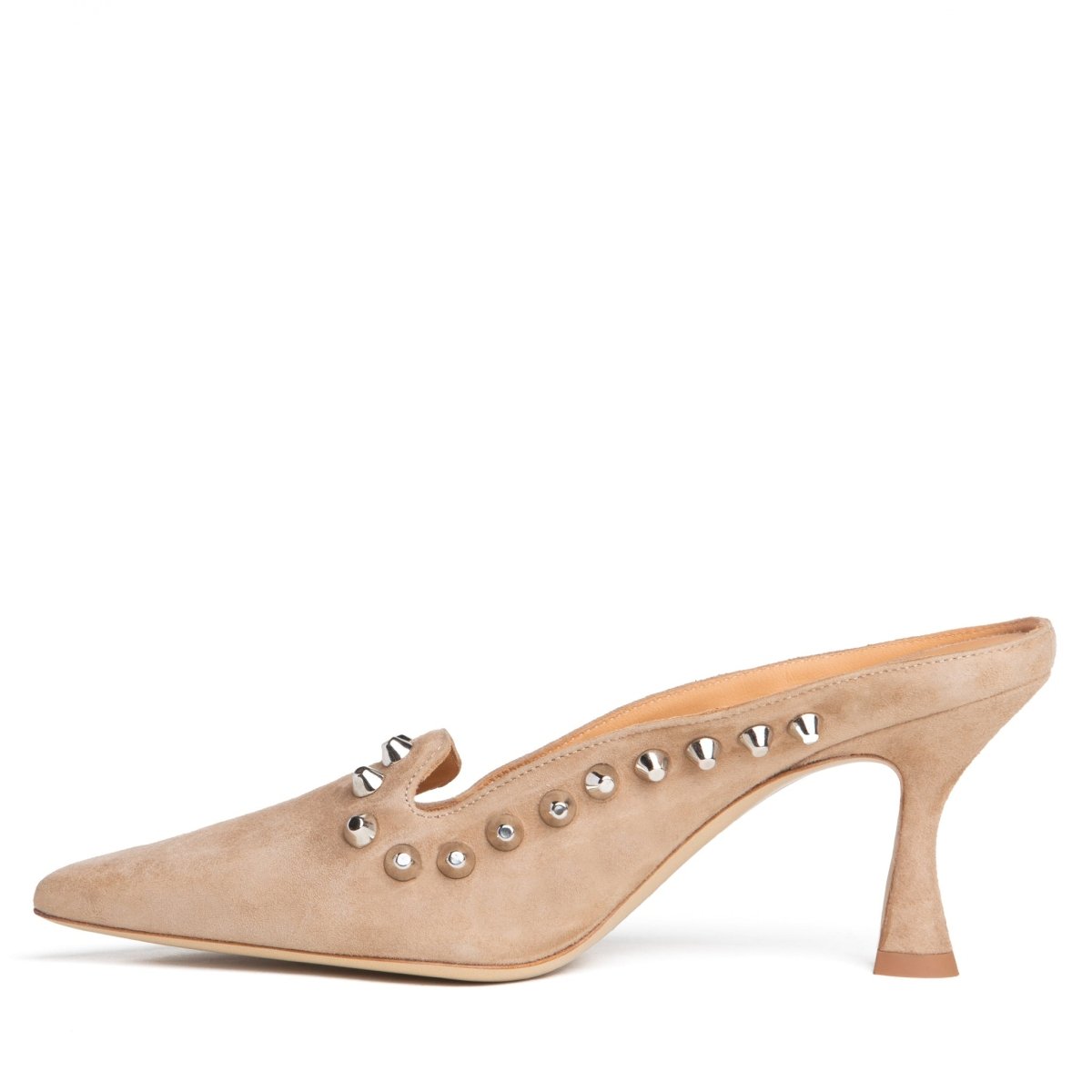 Georgia Studded Mule Women’S Suede Camel Medium Heel Heels by Beautiisoles – Don't Panic Shoes