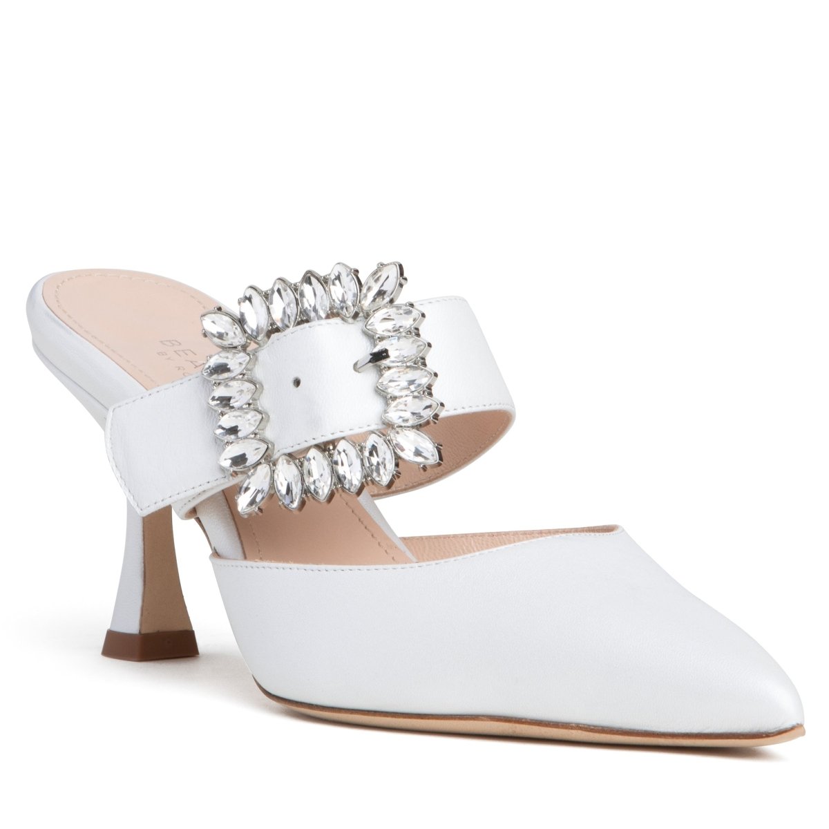 Georgina Evening Mule Women’S Pearlized White Leather Heels by Beautiisoles – Don't Panic Shoes