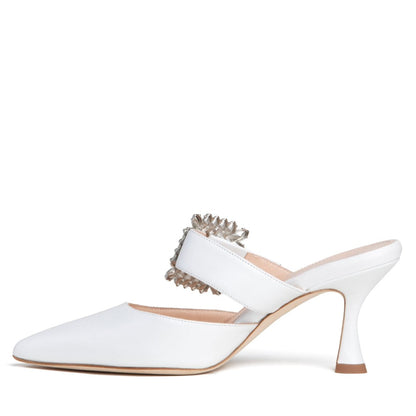Georgina Evening Mule Women’S Pearlized White Leather Heels by Beautiisoles – Don't Panic Shoes