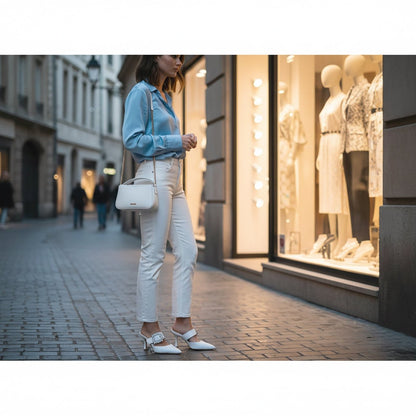 Georgina Evening Mule Women’S Pearlized White Leather Heels by Beautiisoles – Don't Panic Shoes