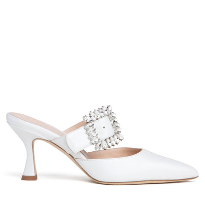 Georgina Evening Mule Women’S Pearlized White Leather Heels by Beautiisoles – Don't Panic Shoes