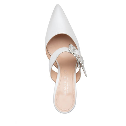 Georgina Evening Mule Women’S Pearlized White Leather Heels by Beautiisoles – Don't Panic Shoes