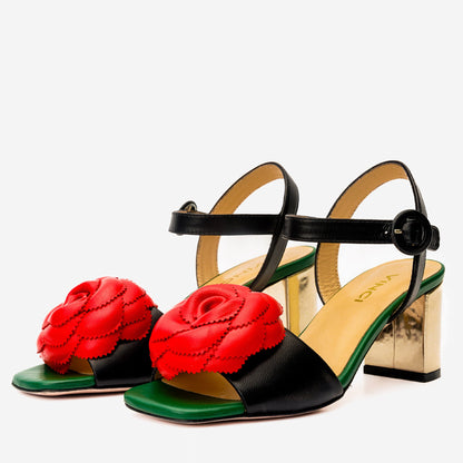 The Salerno Black Leather Women Sandal