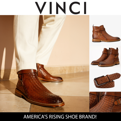 The Morral Tan Handwoven Leather Cross Strap Buckle Zip-Up Men Boot