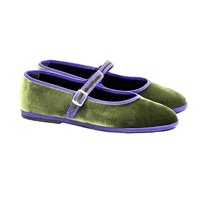Ginger Mary Jane Verde Oliva Viola Women's Velvet Slip On by Mar Soreli – Don't Panic Shoes