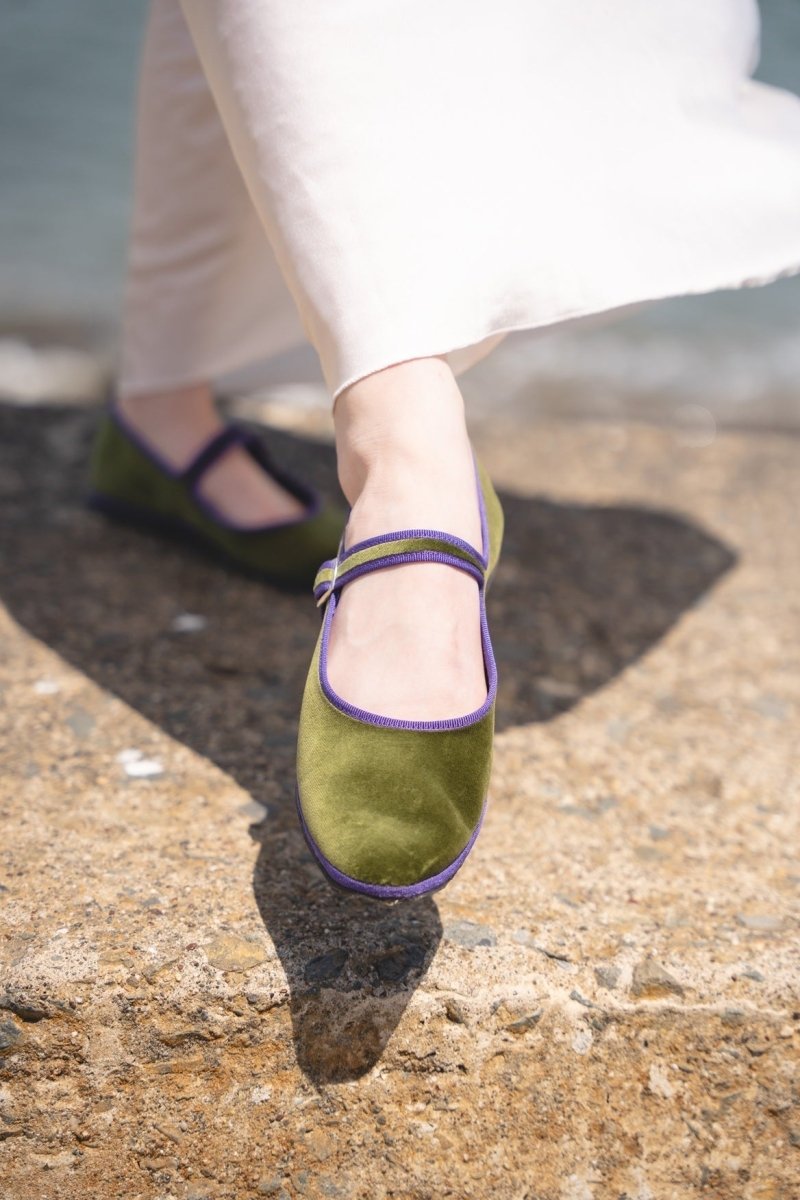 Ginger Mary Jane Verde Oliva Viola Women's Velvet Slip On by Mar Soreli – Don't Panic Shoes