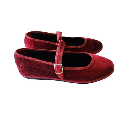 Ginger Mary Jane Women’S Velvet Rosso Seta Slip On by Mar Soreli – Don't Panic Shoes