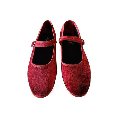 Ginger Mary Jane Women’S Velvet Rosso Seta Slip On by Mar Soreli – Don't Panic Shoes