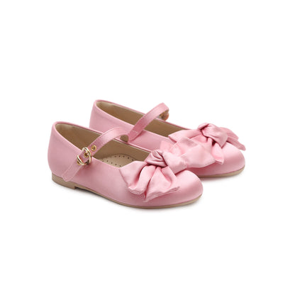 Victoria Bow Shoes Italian Made Kids Satin Pink Rose