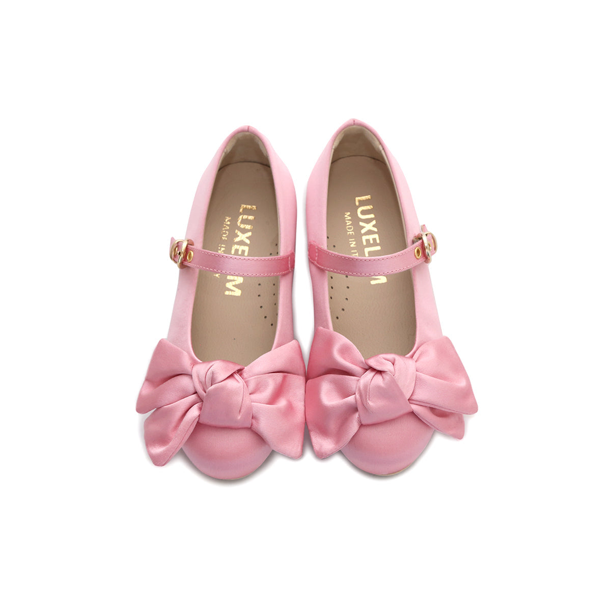 Victoria Bow Shoes Italian Made Kids Satin Pink Rose