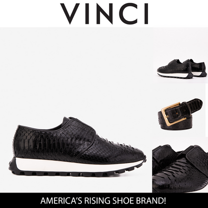 The Obsidian Black Python Leather Men Sneaker