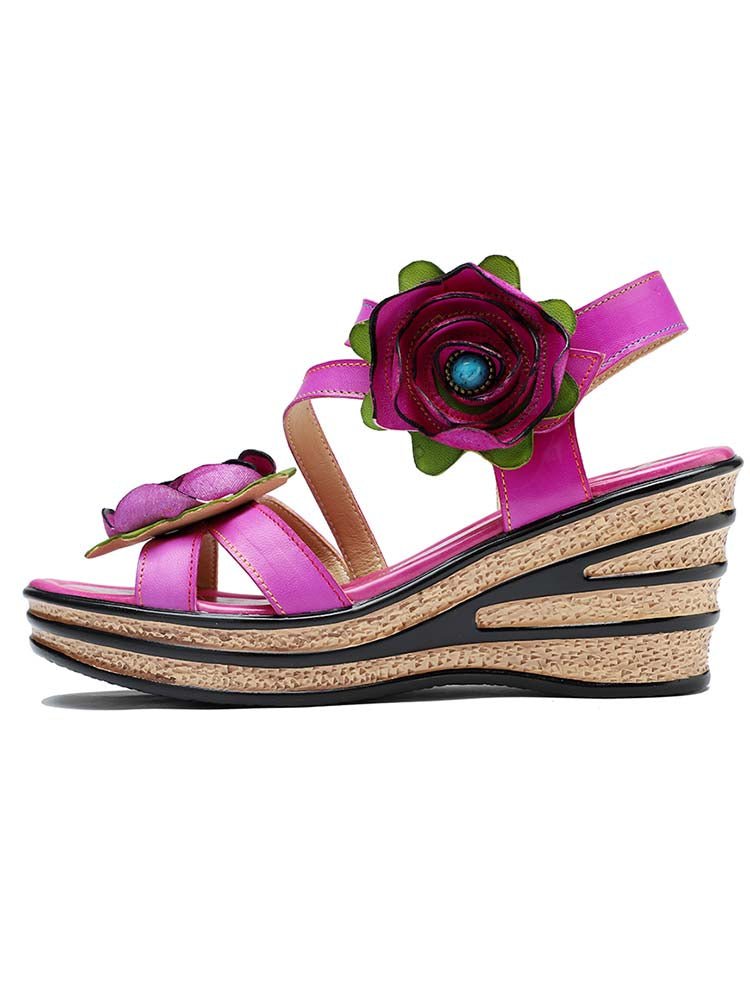 Gorgeous Handmade Rose Wedge Sandals Sandals by Colorstepshoes – Don't Panic Shoes