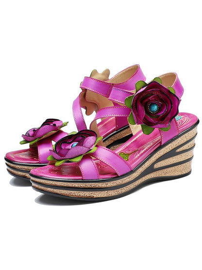 Gorgeous Handmade Rose Wedge Sandals Sandals by Colorstepshoes – Don't Panic Shoes