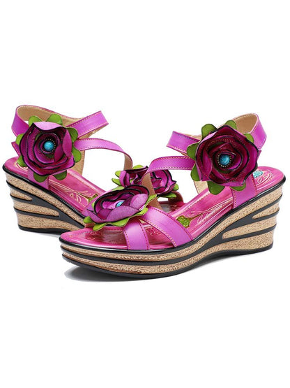 Gorgeous Handmade Rose Wedge Sandals Sandals by Colorstepshoes – Don't Panic Shoes