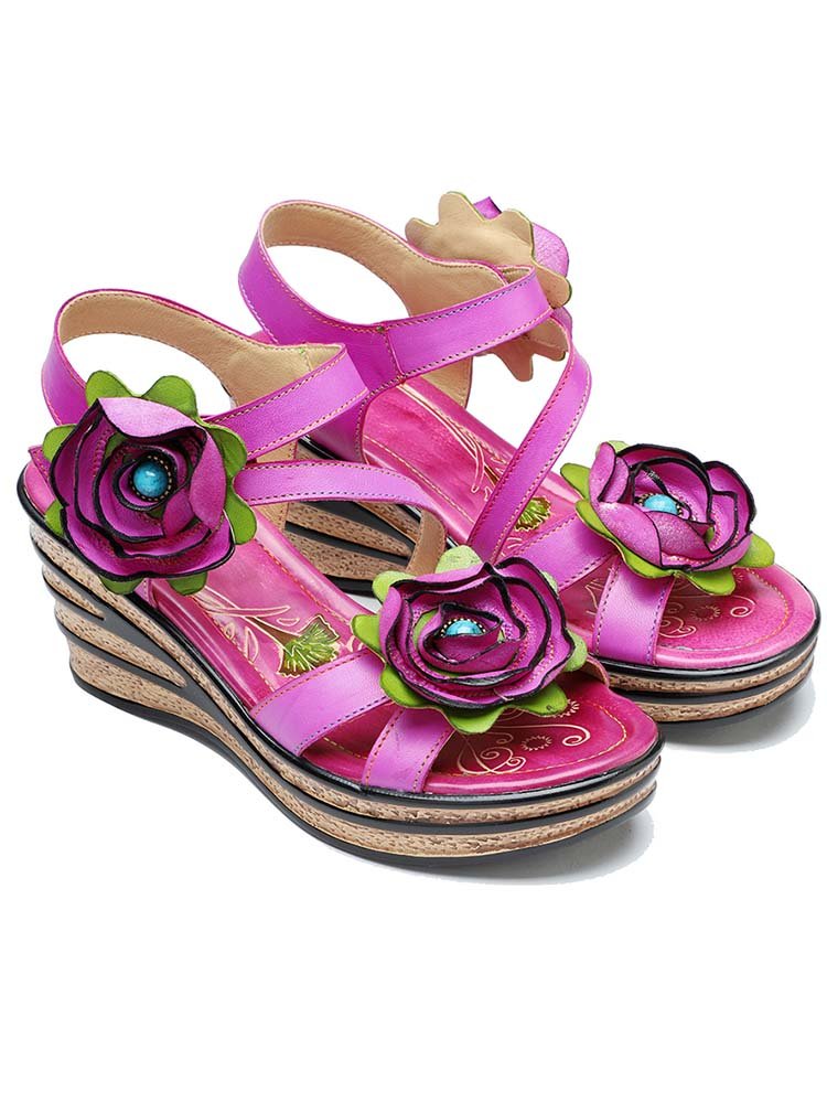 Gorgeous Handmade Rose Wedge Sandals Sandals by Colorstepshoes – Don't Panic Shoes