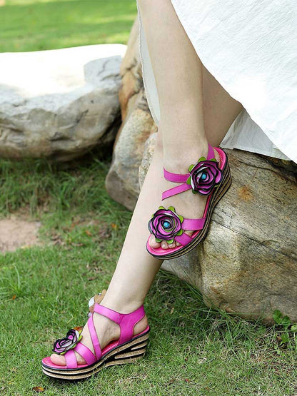 Gorgeous Handmade Rose Wedge Sandals Sandals by Colorstepshoes – Don't Panic Shoes