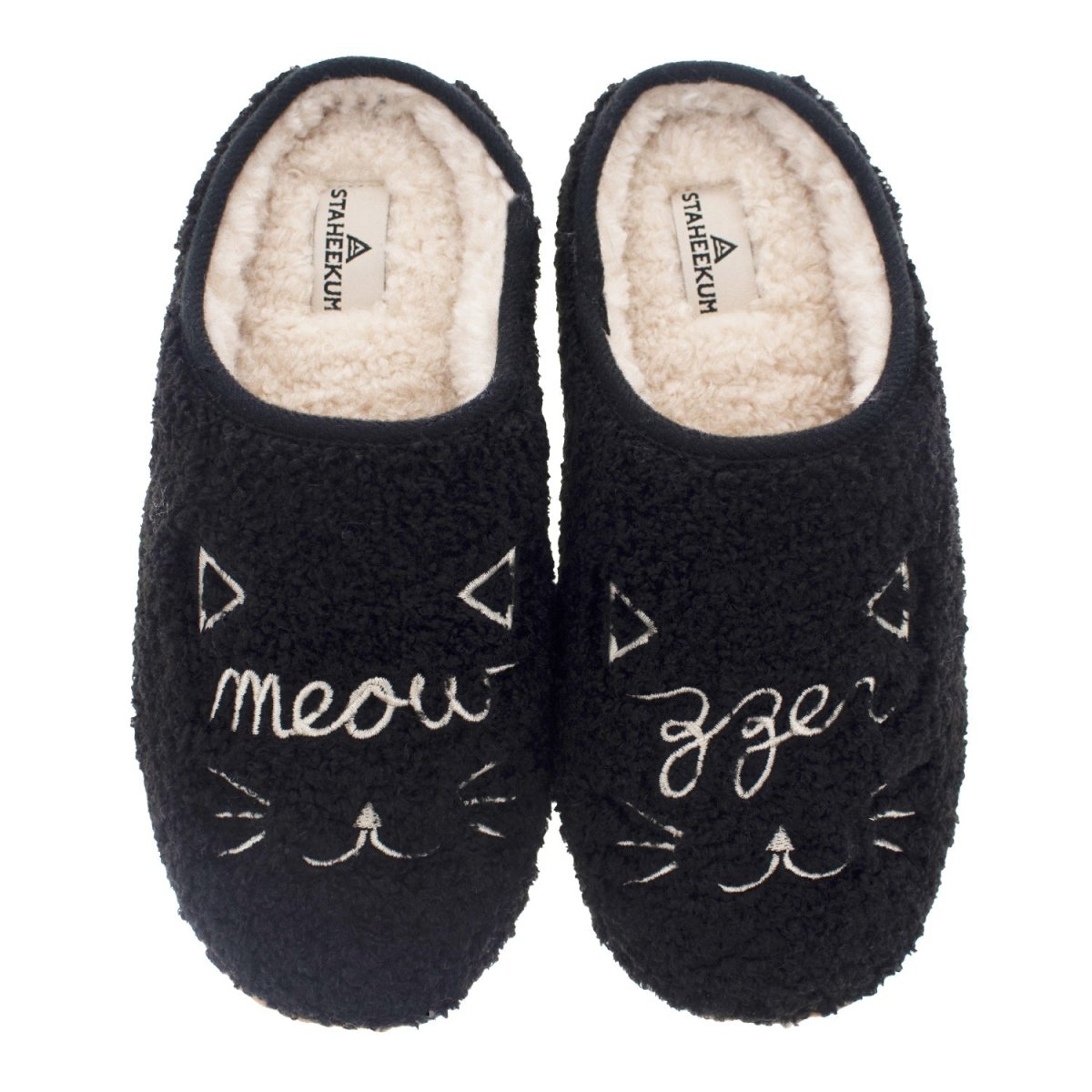 Graphic Meowzzer Women’S Canvas Cat Slippers Plush Black Staheekum Women's Slippers by Staheekum Women's – Don't Panic Shoes