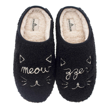 Graphic Meowzzer Women’S Canvas Cat Slippers Plush Black Staheekum Women's Slippers by Staheekum Women's – Don't Panic Shoes