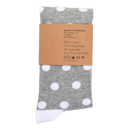 Grey And White Polka Dot Socks Fun Casual Crew For Women And Men Stylish Photo Friendly Socks by No Cold Feet – Don't Panic Shoes