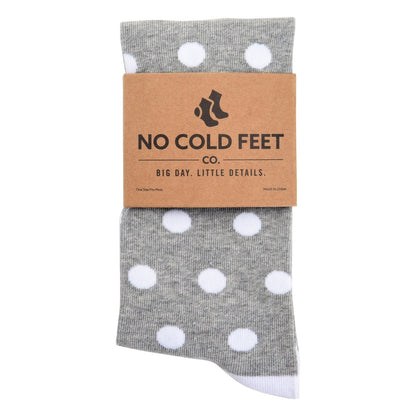 Grey And White Polka Dot Socks Fun Casual Crew For Women And Men Stylish Photo Friendly Socks by No Cold Feet – Don't Panic Shoes