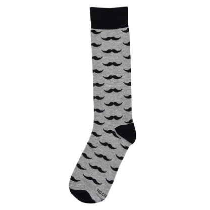 Grey With Black Mustache Socks Novelty Crew Socks For Groomsmen Movember Office Fun Gift Socks by No Cold Feet – Don't Panic Shoes