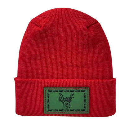 Haakwear Exclusive Christmas Reindeer H Stitch Beanie Acrylic Red Beanie by Haakwear Usa – Don't Panic Shoes