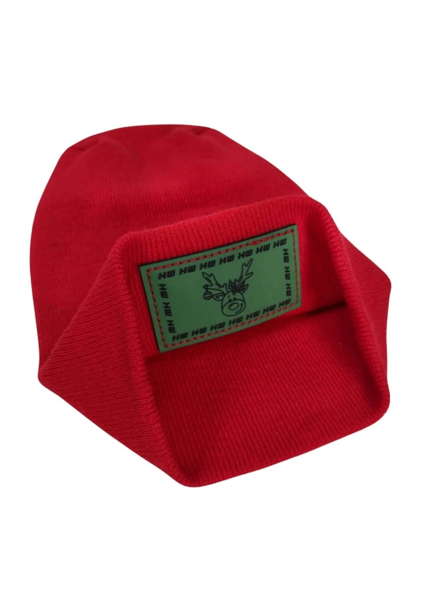 Haakwear Exclusive Christmas Reindeer H Stitch Beanie Acrylic Red Beanie by Haakwear Usa – Don't Panic Shoes