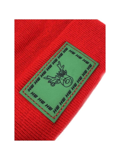 Haakwear Exclusive Christmas Reindeer H Stitch Beanie Acrylic Red Beanie by Haakwear Usa – Don't Panic Shoes