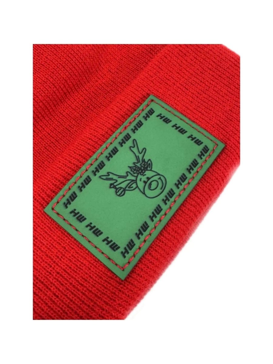 Haakwear Exclusive Christmas Reindeer H Stitch Beanie Acrylic Red Beanie by Haakwear Usa – Don't Panic Shoes