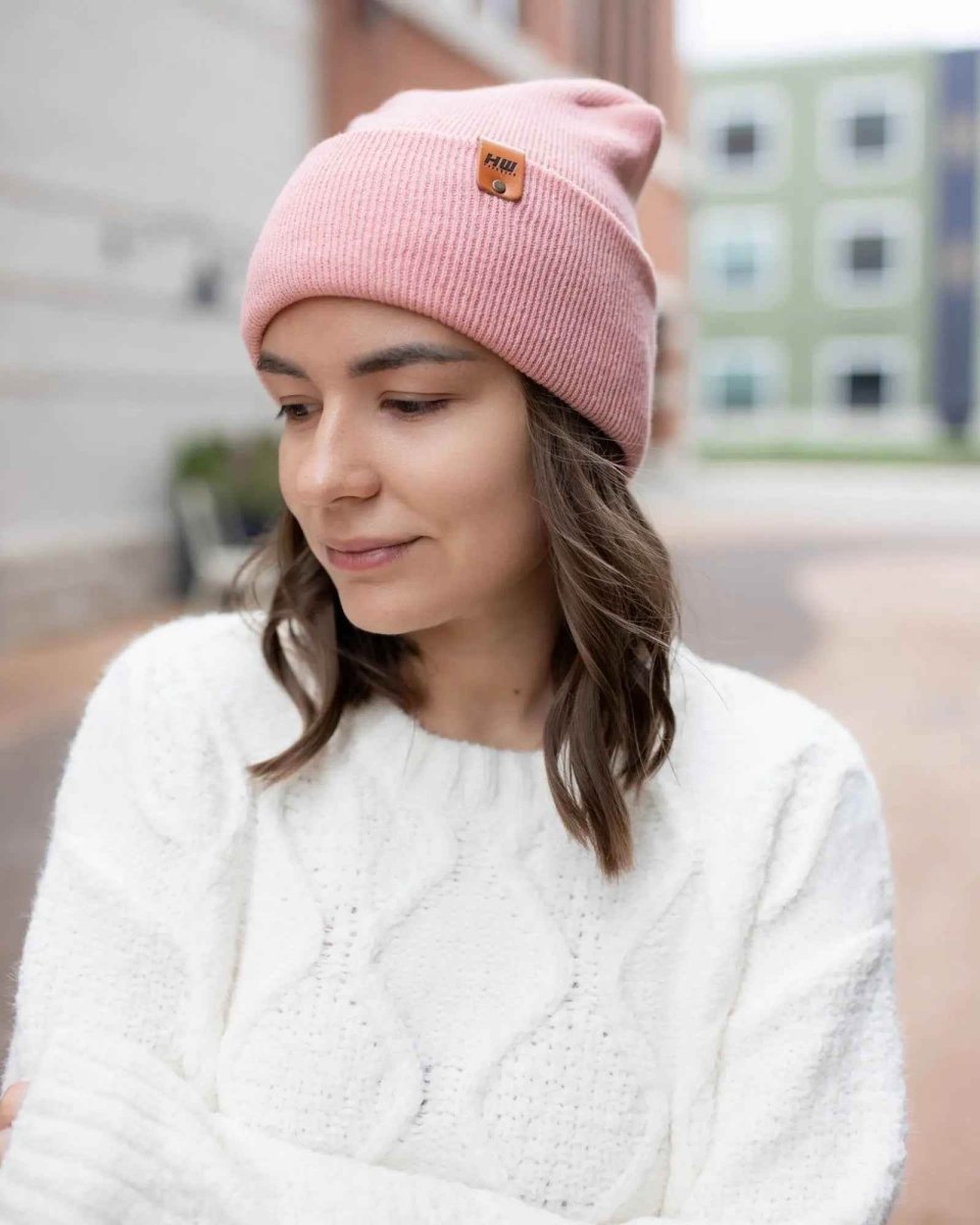 Haakwear H - Stitch Cuffed Beanie Made In United States Pearl Pink Beanie by Haakwear Usa – Don't Panic Shoes