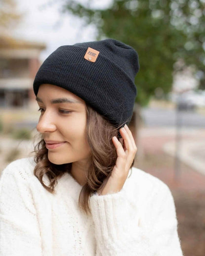 Haakwear H - Stitch Cuffed Beanie Made In Usa Charcoal Black Beanie by Haakwear Usa – Don't Panic Shoes